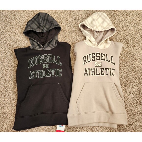 (TWO) RUSSELL ATHLETIC Hoodies Set of 2 Boys Size Medium Black & Tan 10/12 *NWT* - Picture 1 of 7